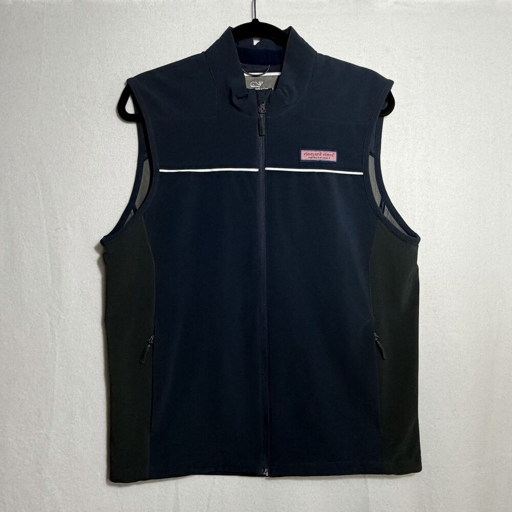 Vineyard Vines Performance Navy Gray Color Block Athletic Full Zip Vest Men's S